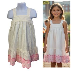 Old Navy Dress Girls Size 5 Sundress White Pink Coastal Boho Preppy Summer